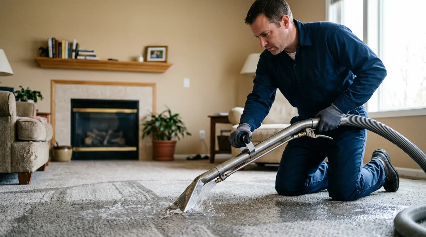 Water damage restoration technician working near Heath, MA